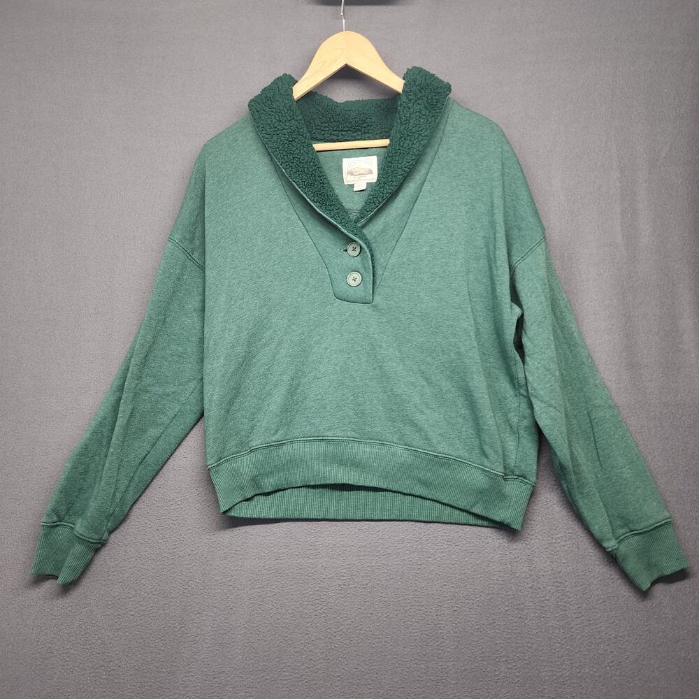 American Eagle Pullover Henley Sherpa Shawl Collar Green Small Anorak